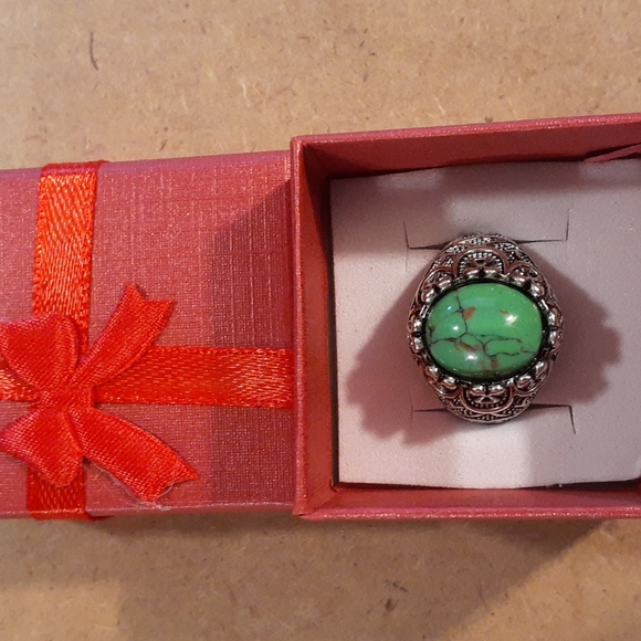 Green Copper Turquoise Statement Ring .925 Sterling Silver Filigree size 7 - Picture 4 of 4